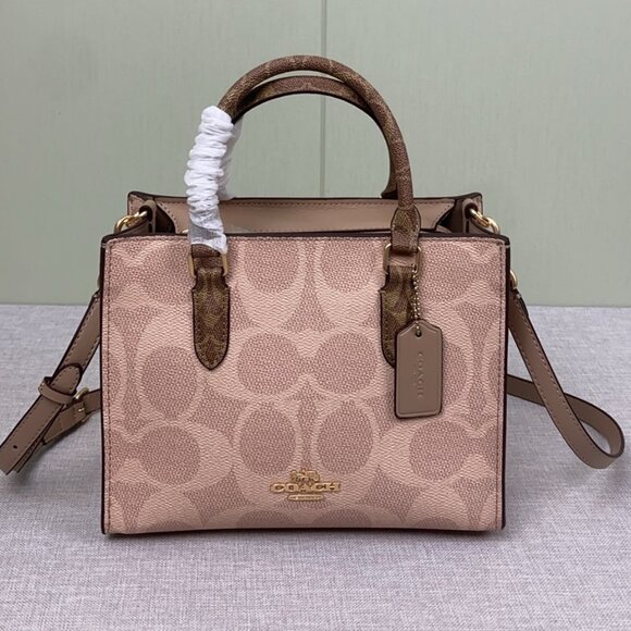 🌺COACH Maggie Small Tote Bag In Blocked Signature Canvas（COACH CY676）
